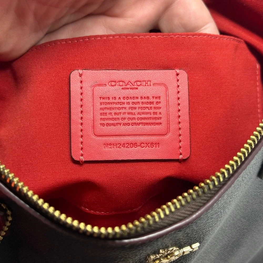 Coach Zip Top Tote Signature Canvas Brown Red CX611 Shoulder Bag